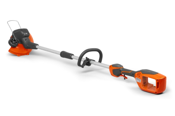 Side view of the Husqvarna 110iL FLXi6 cordless grass trimmer with loop handle and orange protective guard