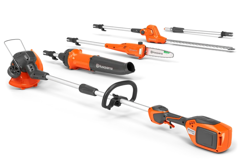 Husqvarna 110iL FLXi3 cordless garden tool kit with trimmer, blower, pole saw, hedge trimmer and extension shaft attachments