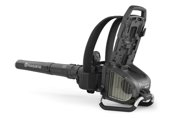 Husqvarna 550iBTX battery backpack blower with nozzle extended and battery housing frame exposed