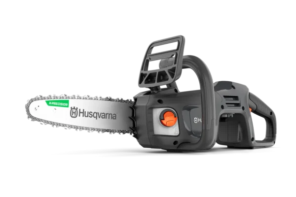 Front view of the Husqvarna Aspire C15X-P4A cordless chainsaw with visible safety guard, ergonomic front handle, and X-Precision bar.