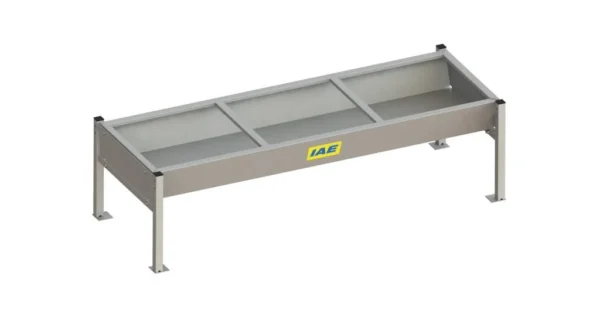 IAE low-level beef trough on steel legs, ideal for cattle feeding at ground level