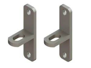Pair of IAE bolt-on cattle lugs on drilled plates, ideal for livestock gate fittings, available from R and L Miller, Ayrshire