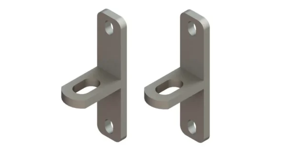 Pair of IAE bolt-on cattle lugs on drilled plates, ideal for livestock gate fittings, available from R and L Miller, Ayrshire