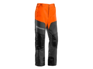 Husqvarna Classic Waist Chainsaw Trousers Class 1 20m/s in orange and black, available from R and L Miller Ayrshire