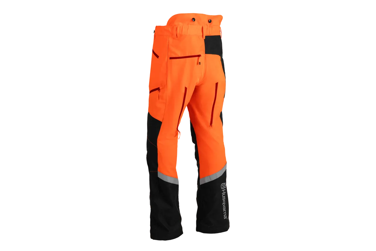 Back view of Husqvarna Technical Brushcutting and Trimmer Trousers showing reinforced design and ventilation from R and L Miller Ayrshire