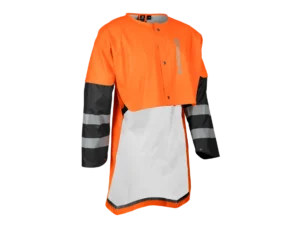 Husqvarna rain back protector functional jacket PPE front view from R & L Miller Ayrshire Glasgow Dumfries Scotland