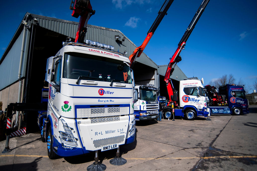Front view of R and L Miller Volvo HIAB vehicle