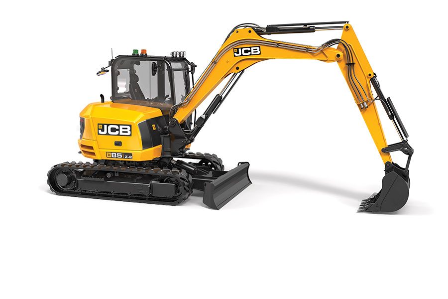 JCB 85Z Compact Excavator for Hire in Ayrshire JCB 85Z compact excavator for plant hire in Ayrshire, ideal for precision digging and urban construction sites.